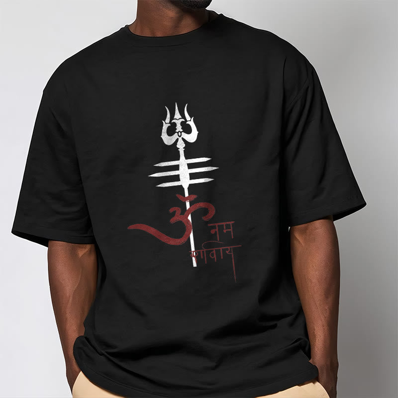 Foviel OM NAMAH SHIVAYEin Dreizack-Tee T-Shirt aus Baumwolle