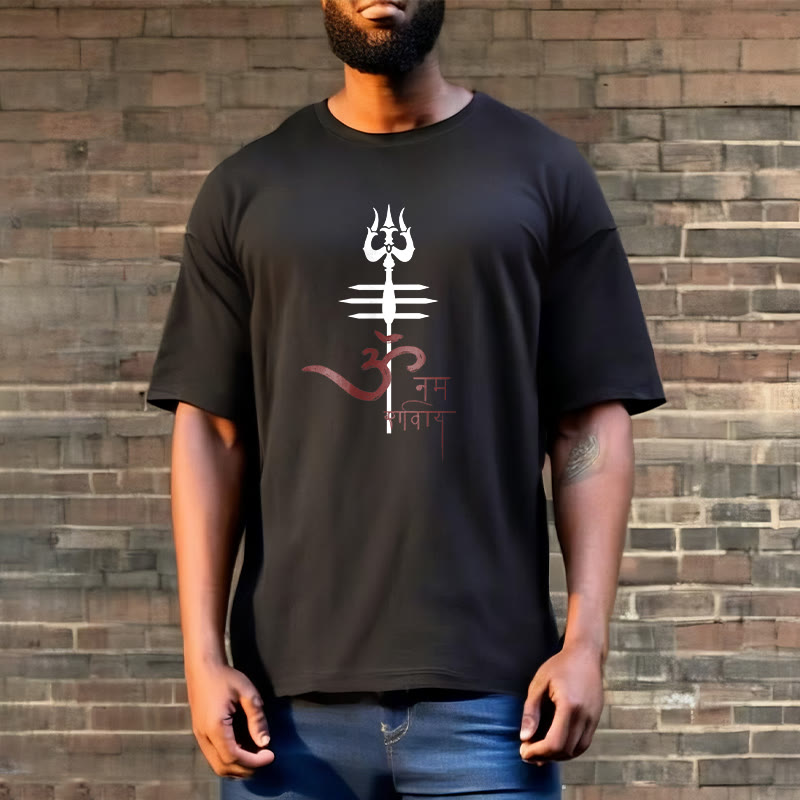 Foviel OM NAMAH SHIVAYEin Dreizack-Tee T-Shirt aus Baumwolle