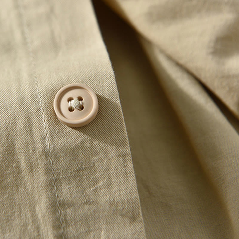 Foviel Men's Long Sleeve Turn-down Collar With Pocket Pure Color Casual Cotton Shirt