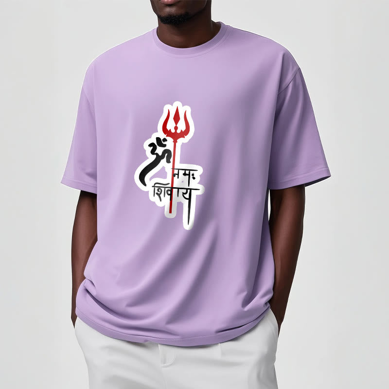 Foviel OM NAMAH SHIVAYA Red Trident Profile Cotton Tee T-shirt