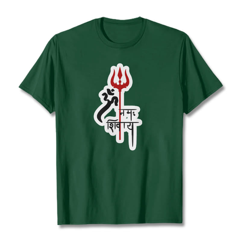 Foviel OM NAMAH SHIVAYA Rot Dreizack Profil Baumwolle Tee T-Shirt