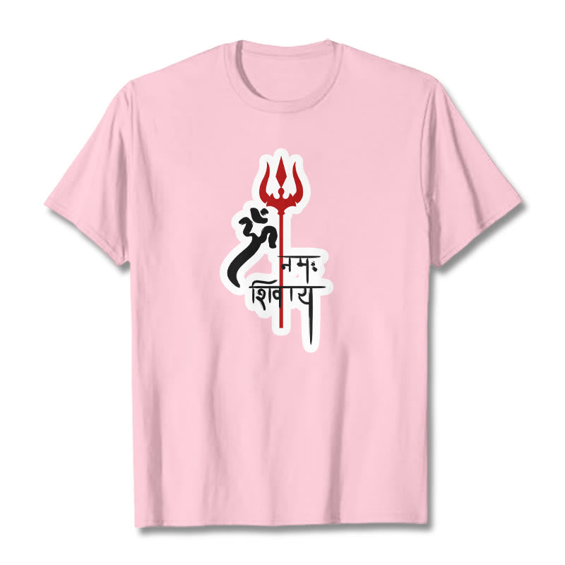 Foviel OM NAMAH SHIVAYA Red Trident Profile Cotton Tee T-shirt