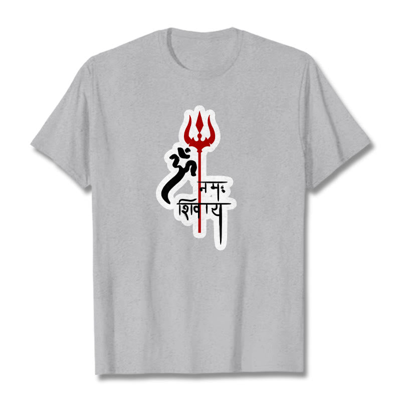 Foviel OM NAMAH SHIVAYA Red Trident Profile Cotton Tee T-shirt