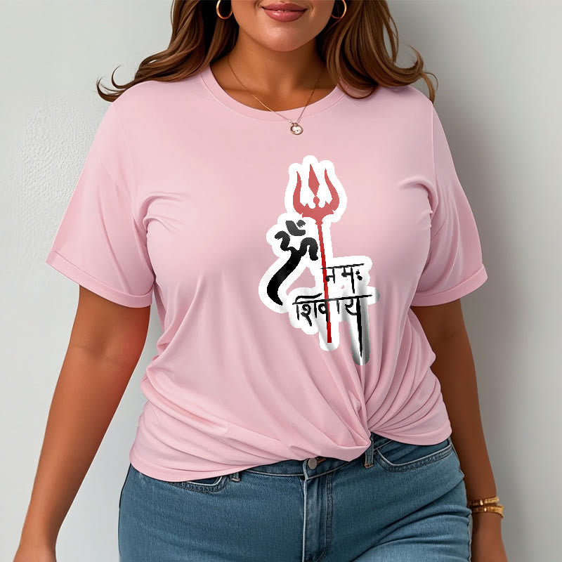 Foviel OM NAMAH SHIVAYA Red Trident Profile Cotton Tee T-shirt
