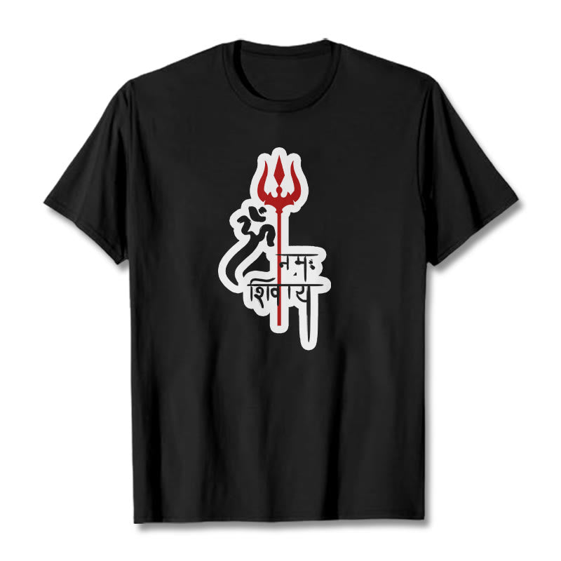 Foviel OM NAMAH SHIVAYA Red Trident Profile Cotton Tee T-shirt