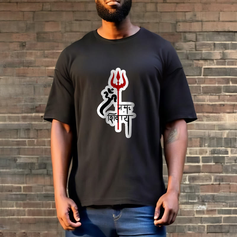 Foviel OM NAMAH SHIVAYA Red Trident Profile Cotton Tee T-shirt