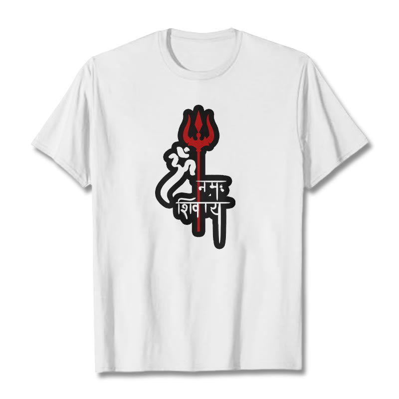 Foviel OM NAMAH SHIVAYA Red Trident Profile Cotton Tee T-shirt