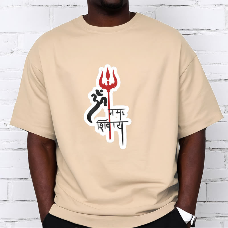 Foviel OM NAMAH SHIVAYA Red Trident Profile Cotton Tee T-shirt