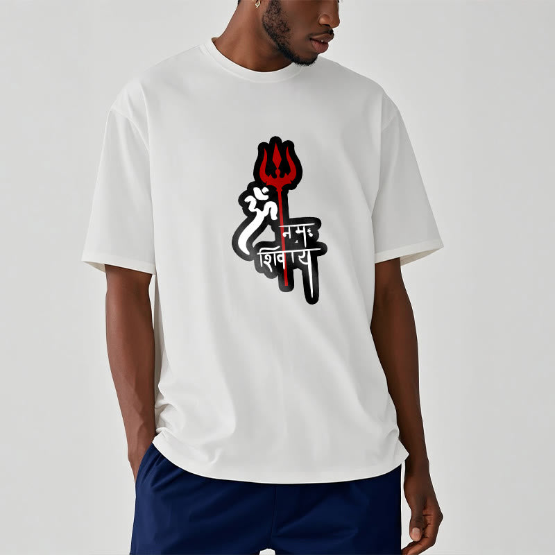 Foviel OM NAMAH SHIVAYA Red Trident Profile Cotton Tee T-shirt