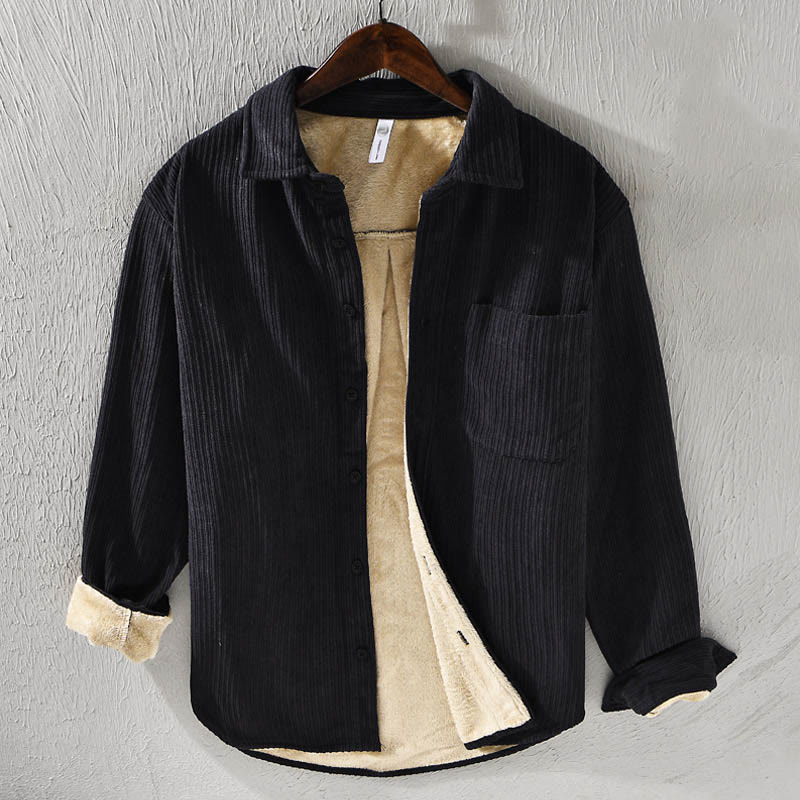 Buddha Stones Men's Long Sleeve Fleece Lined With Pocket Corduroy Comfortable Shirt - Black - US/UK/AU40,EU50 (3XL) - image 16