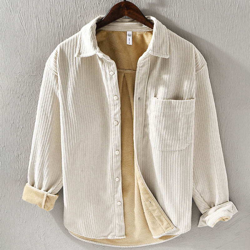 Buddha Stones Men's Long Sleeve Fleece Lined With Pocket Corduroy Comfortable Shirt - Beige - US/UK/AU40,EU50 (3XL) - image 0