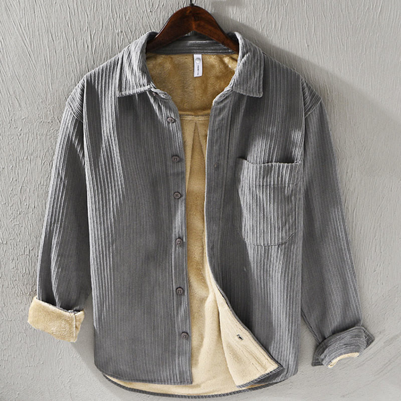 Buddha Stones Men's Long Sleeve Fleece Lined With Pocket Corduroy Comfortable Shirt - DarkGray - US/UK/AU40,EU50 (3XL) - image 10