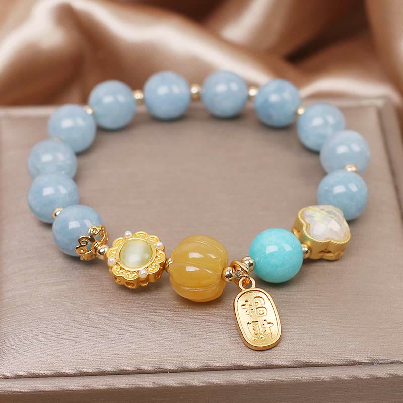 Buddha Stones Aquamarine Pumpkin Pearl Wealth Protection Bracelet Bracelet BS 2