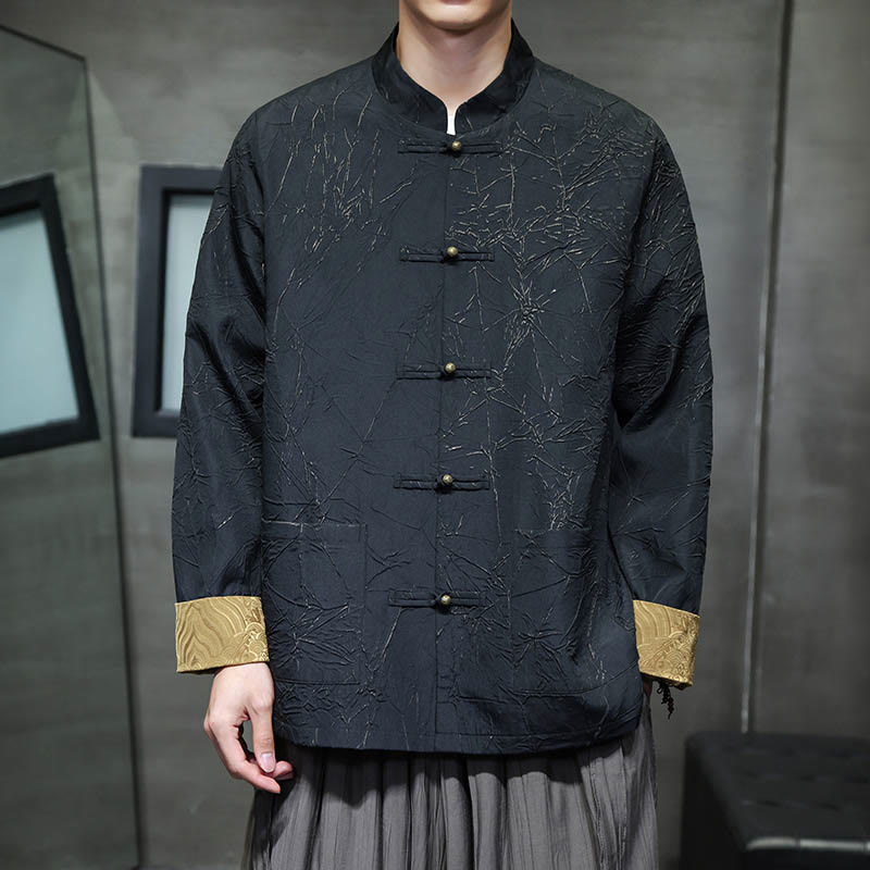 Buddha Stones Tang Suit Casual Frog-button Long Sleeve Nylon Men's Jacket Shirt Clothing - image 2