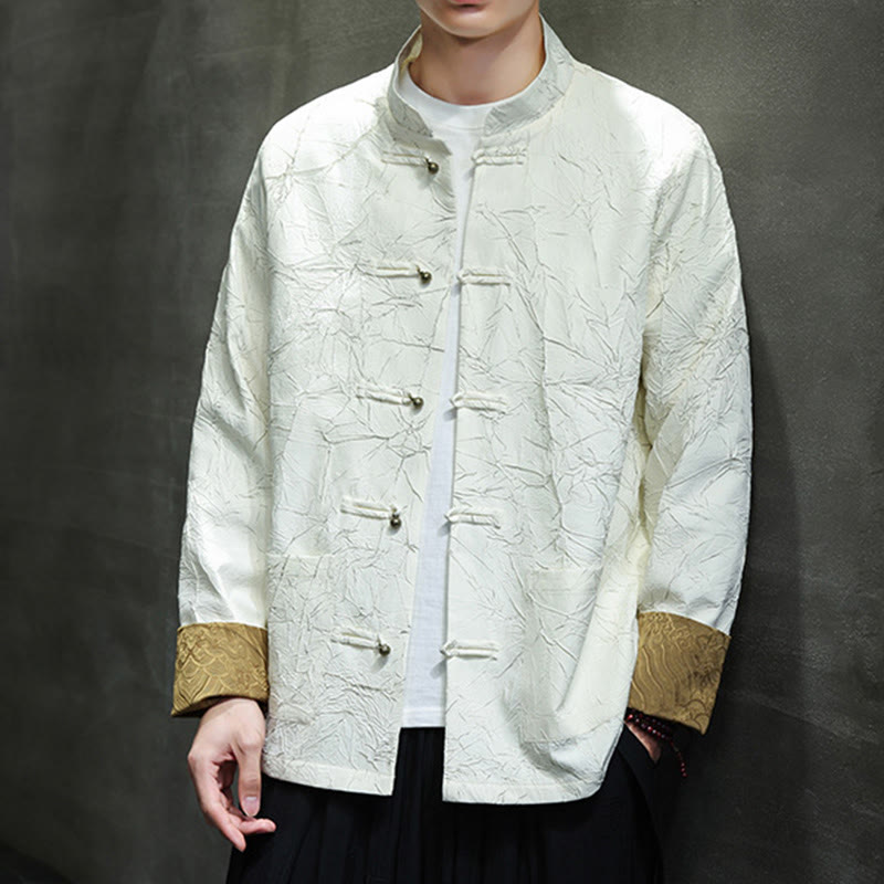 Buddha Stones Tang Suit Casual Frog-button Long Sleeve Nylon Men's Jacket Shirt Clothing - image 15