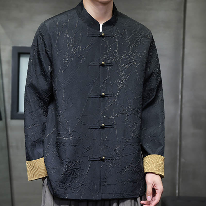Buddha Stones Tang Suit Casual Frog-button Long Sleeve Nylon Men's Jacket Shirt Clothing - image 4