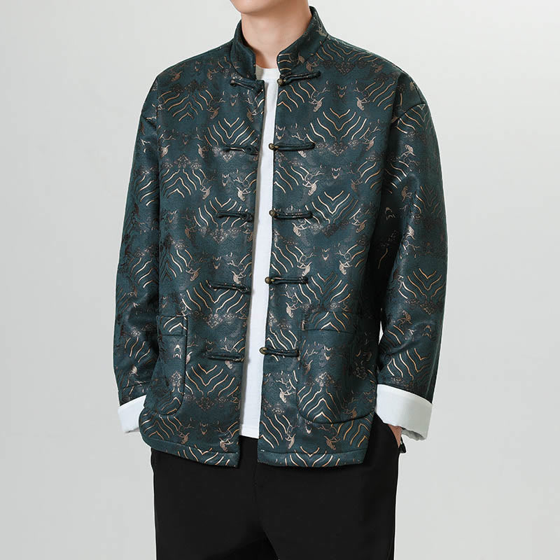Buddha Stones Frog-Button Chinese Tang Suit Wave Shape Long Shirt Men Jacket Clothing - image 16