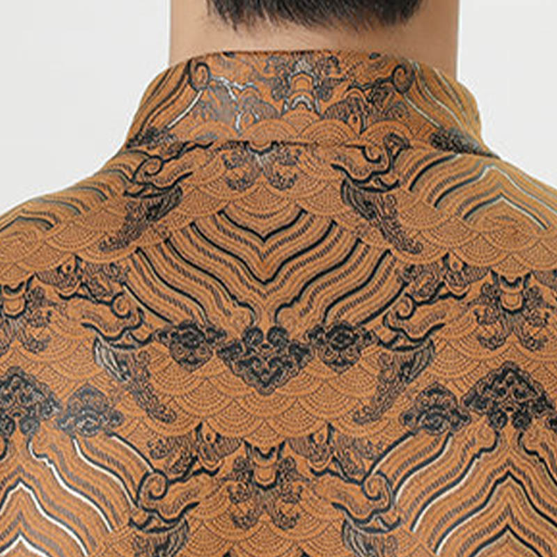 Buddha Stones Frog-Button Chinese Tang Suit Wave Shape Long Shirt Men Jacket Clothing - image 24