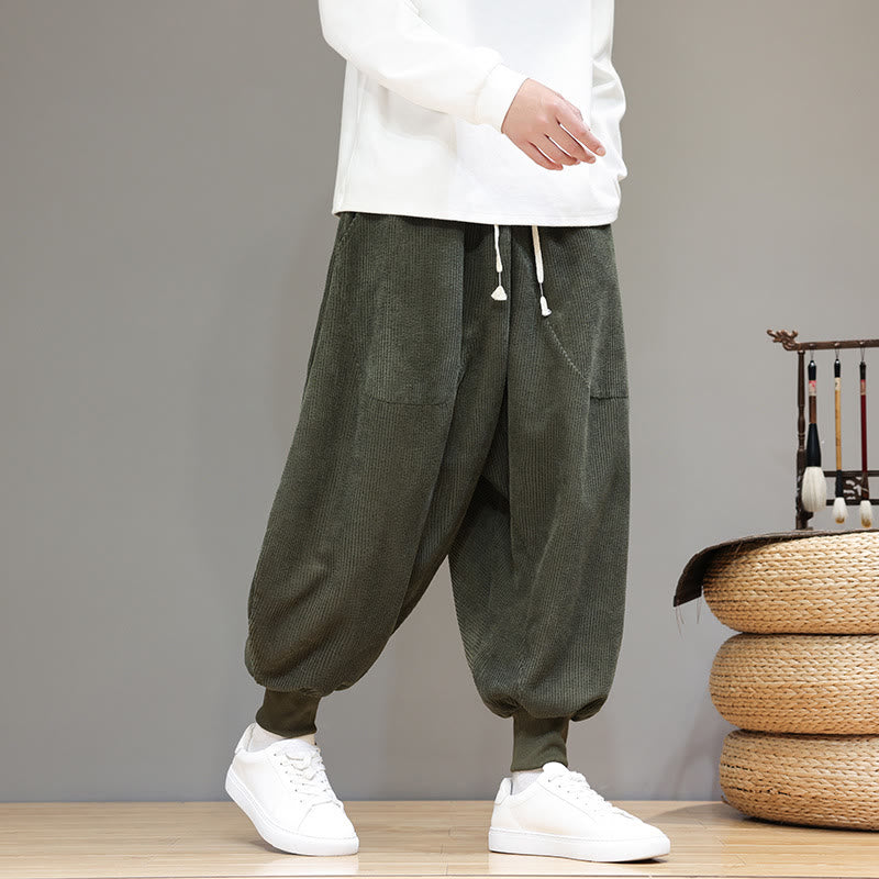 Buddha Stones Casual Plain Cotton Men's Harem Pants With Pockets - DarkOliveGreen - US/UK/AU46,EU56 (5XL) - image 17