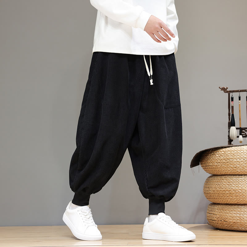 Buddha Stones Casual Plain Cotton Men's Harem Pants With Pockets - Black - US/UK/AU46,EU56 (5XL) - image 8