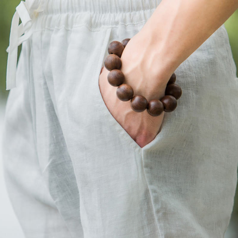 Foviel Solid Color Cotton Linen Men's Wide Leg Pants With Pockets