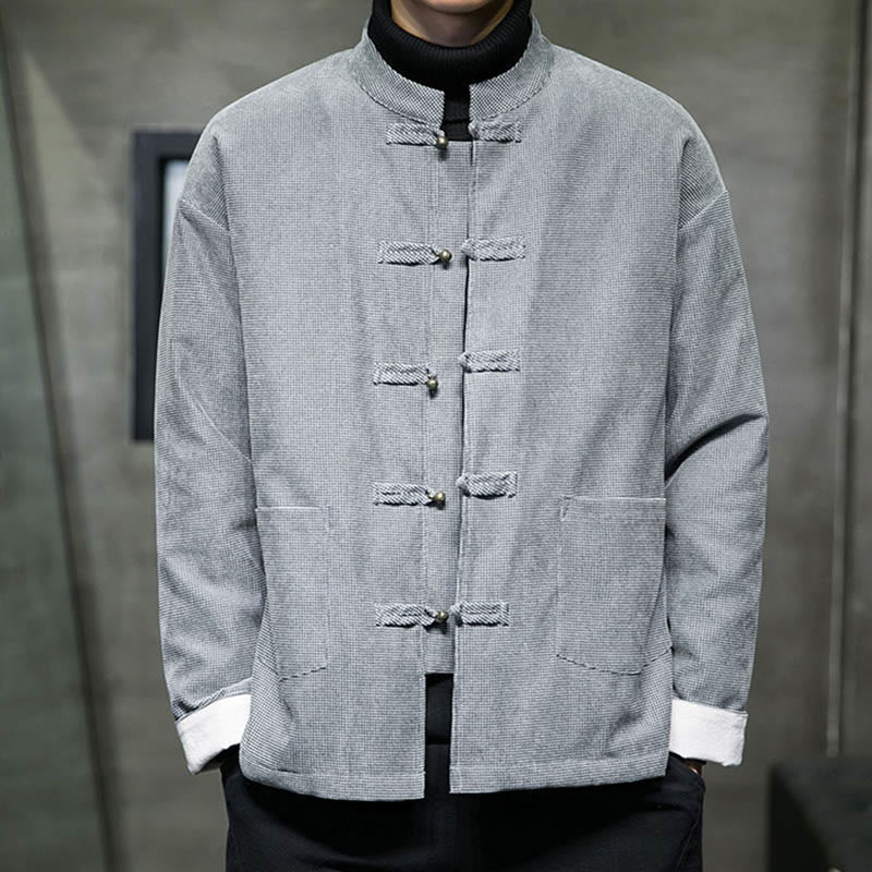 Buddha Stones Solid Color Frog-button Men's Jacket Shirt Clothing - Gray - US/UK/AU46,EU56 (5XL) - image 16
