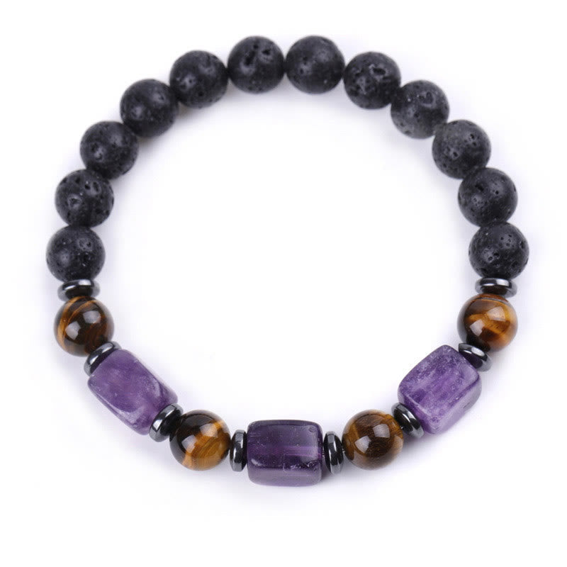 Bracelet calme en pierre de lave et cristaux variés Foviel