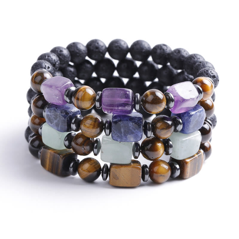 Bracelet calme en pierre de lave et cristaux variés Foviel