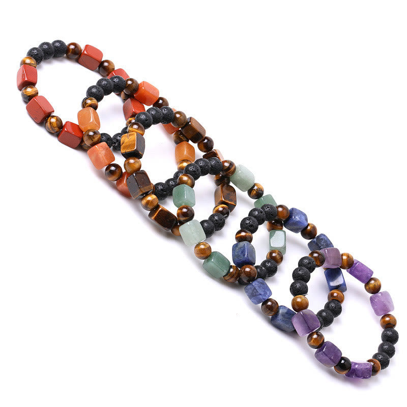 Foviel Various Crystals Cube Amethyst Lava Rock Support Bracelet