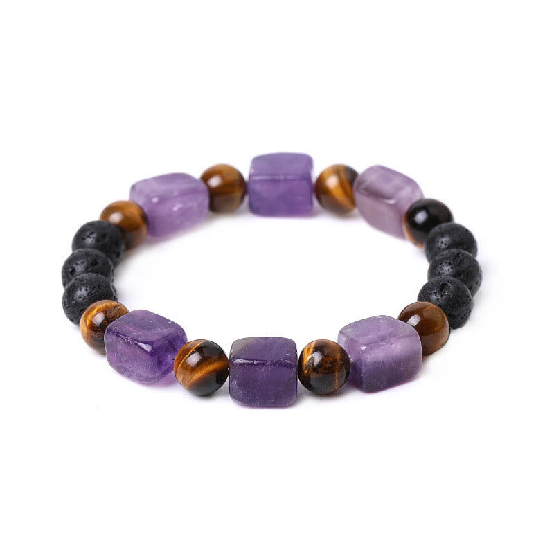 Foviel Various Crystals Cube Amethyst Lava Rock Support Bracelet