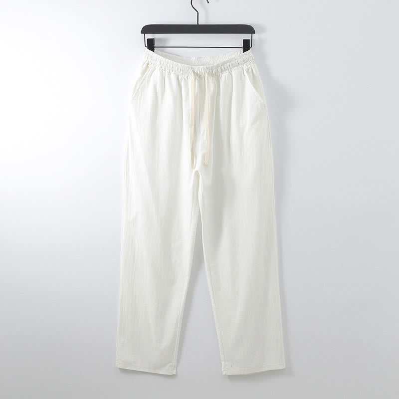 Buddha Stones Solid Color Cotton Linen Casual Loose Men's Pants With Pockets - White - US/UK/AU54,EU64 (9XL) - image 1