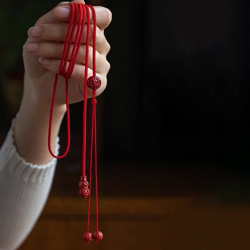 Chaîne de ventre porte-bonheur en cinabre naturel Foviel avec gourde du zodiaque chinois et cordon rouge