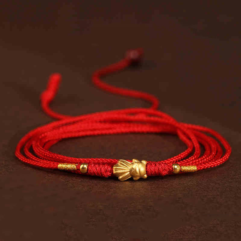 Buddha Stone 999 Solid Gold Red String Belly Chain - Goldfish Luck Beads Shape - image 12