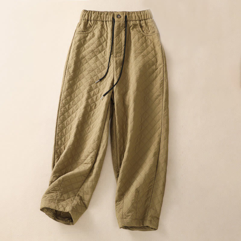 Buddha Stones Fall Winter Simple Plaid Cotton Drawstring Harem Pants With Pockets - Goldenrod - US14,UK/AU18,EU46 (4XL) - image 20