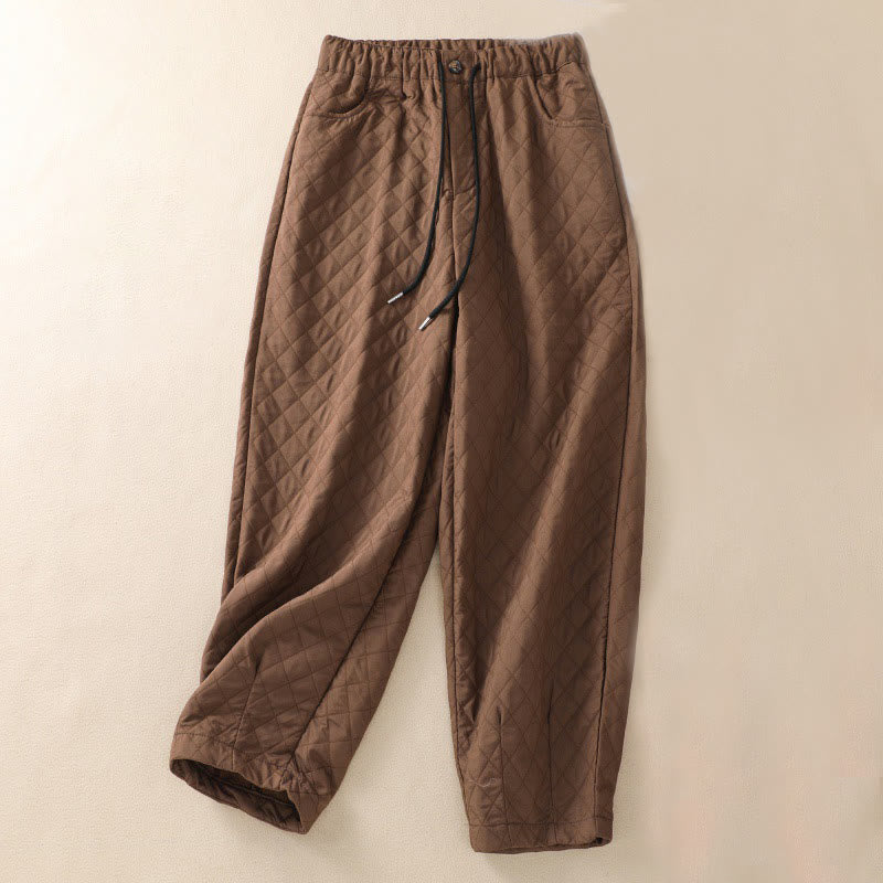Buddha Stones Fall Winter Simple Plaid Cotton Drawstring Harem Pants With Pockets - SaddleBrown - US14,UK/AU18,EU46 (4XL) - image 0