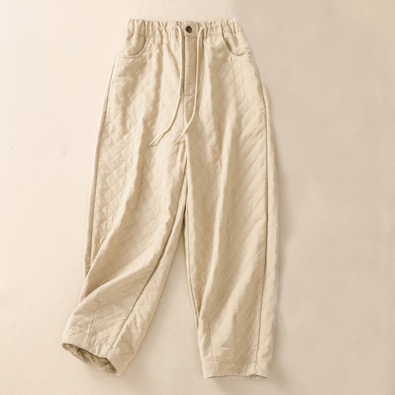 Buddha Stones Fall Winter Simple Plaid Cotton Drawstring Harem Pants With Pockets - Linen - US14,UK/AU18,EU46 (4XL) - image 6