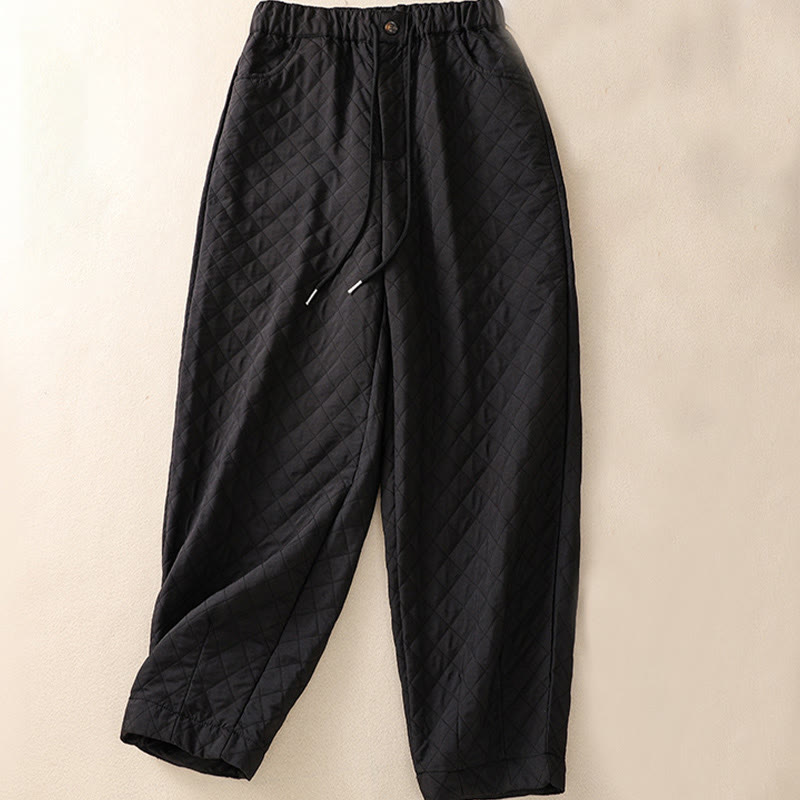 Buddha Stones Fall Winter Simple Plaid Cotton Drawstring Harem Pants With Pockets - Black - US14,UK/AU18,EU46 (4XL) - image 26