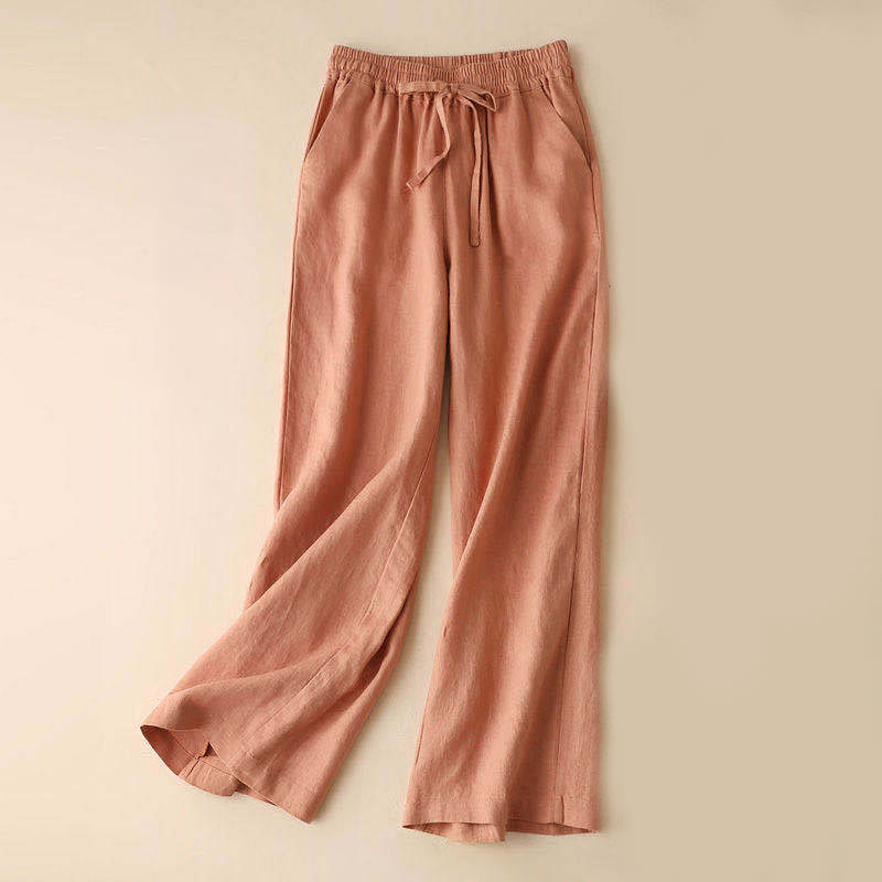 Buddha Stones Casual High Waist Lace-up Wide Leg Pants With Pockets - LightSalmon - US12,UK/AU16,EU44 (XL) - image 0