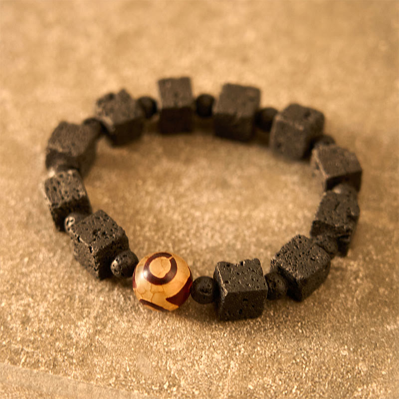 Bracelet de guérison en perles Dzi et roche volcanique Foviel