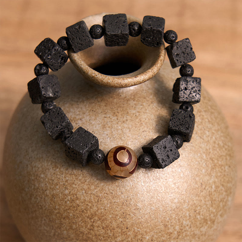 Bracelet de guérison en perles Dzi et roche volcanique Foviel