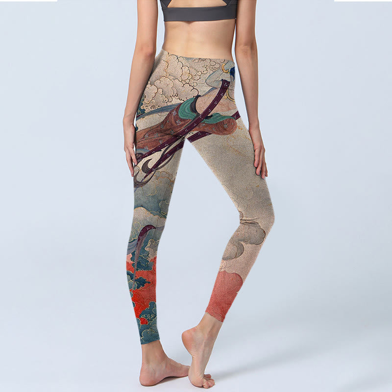 Buddha Stones Dunhuang Flying Apsaras Auspicious Clouds Print Fitness Leggings Women's Yoga Pants - image 4