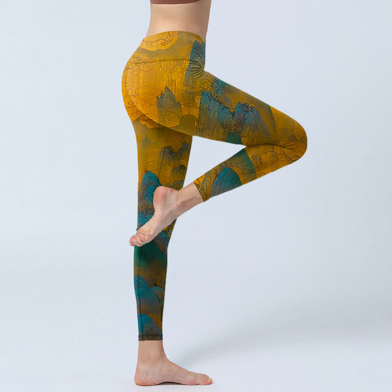 Buddha Stones Dark Goldenrod Mountain Print Fitness Leggings Women's Yoga Pants - image 4