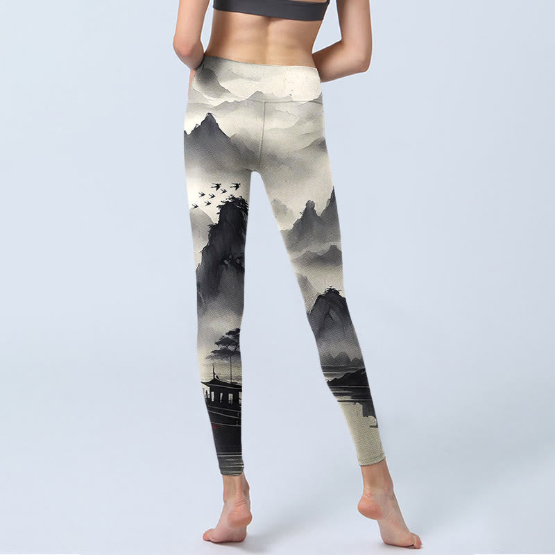 Buddha Stones Splash-ink Landscape Painting Print Fitness Leggings Women's Yoga Pants - image 7