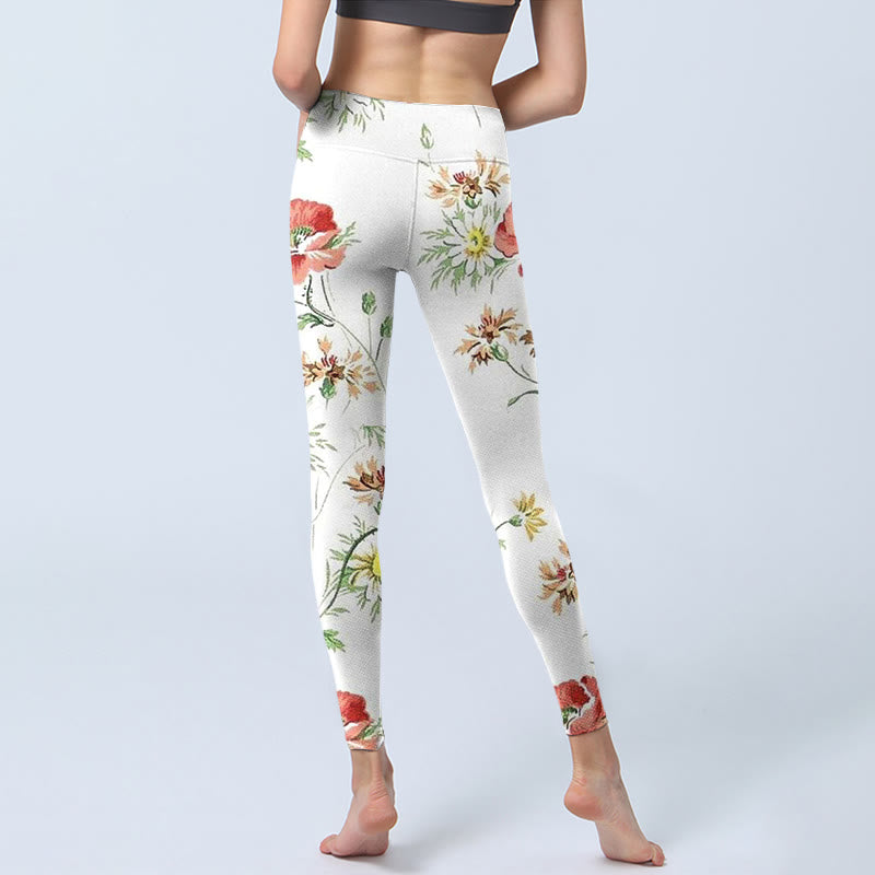 Buddha Stones White Daisy Red Flower Print Sports Leggings Women's Yoga Pants - image 7