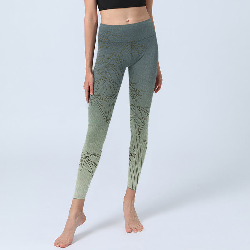 Buddha Stones Bamboo Leaves Sketch Print Sports Leggings Women's Yoga Pants - image 5