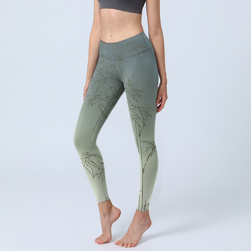 Buddha Stones Bamboo Leaves Sketch Print Sports Leggings Women's Yoga Pants - Gainsboro - US18,UK/AU22,EU50 (4XL) - image 0