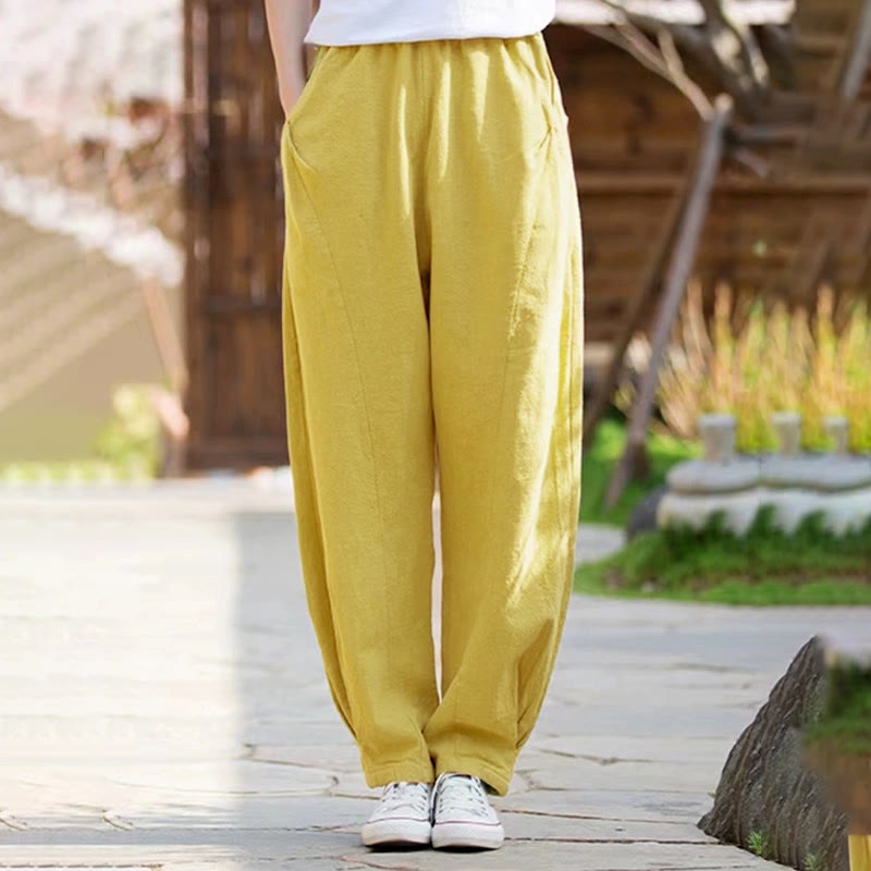 Buddha Stones Casual Cotton Women's Yoga Pants With Pockets - Yellow - US14,UK/AU18,EU46 (4XL) - image 13
