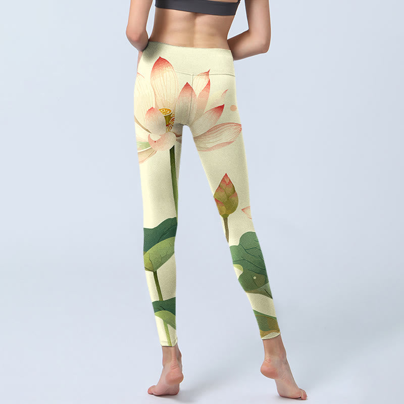 Buddha Stones Lotus Flower Leaf Dragonfly Print Fitness Leggings Women's Yoga Pants - image 8