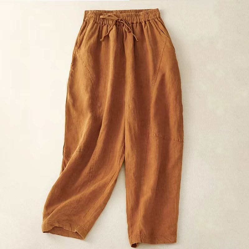 Buddha Stones Summer Women's Linen Drawstring Elastic Waist Harem Pants With Pockets - Tomato - US8-10,UK/AU12-14,EU40-42 (2XL) - image 24