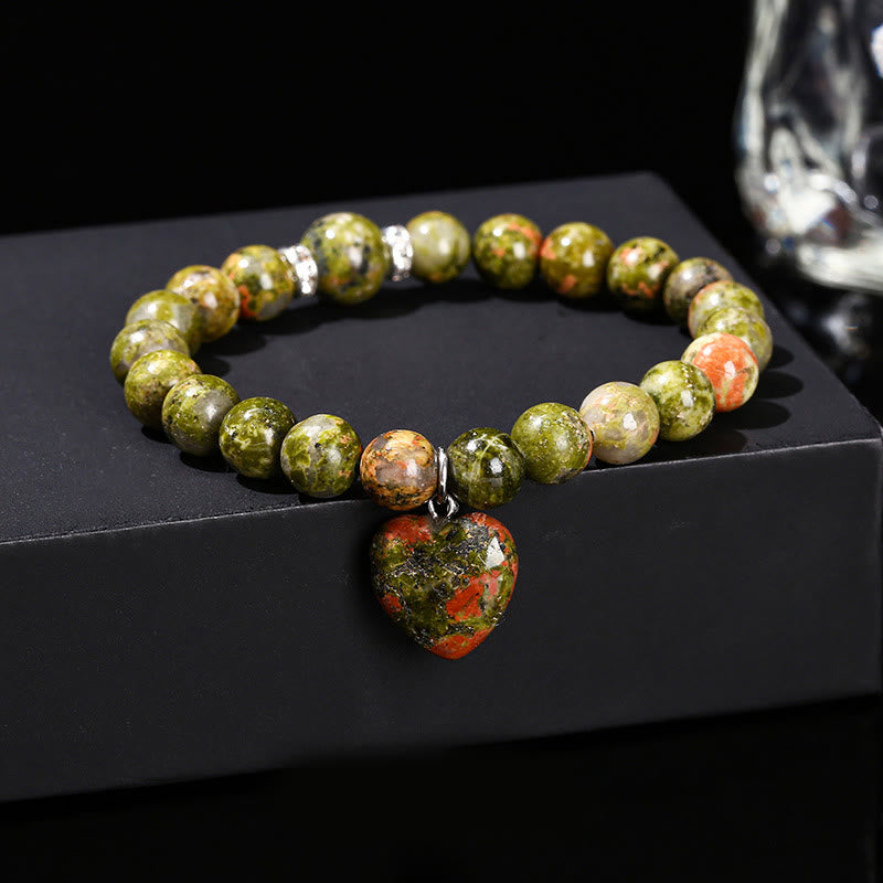Foviel Various Crystal Green Aventurine Love Heart Balance Bracelet